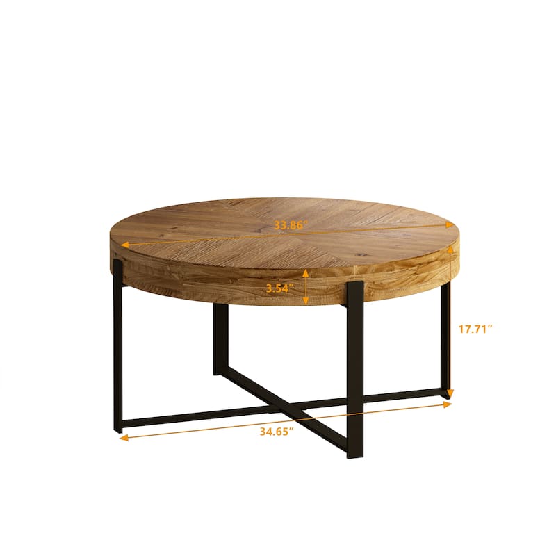33.86"Modern Retro Splicing Round Coffee Table, Fir Wood Table Top with